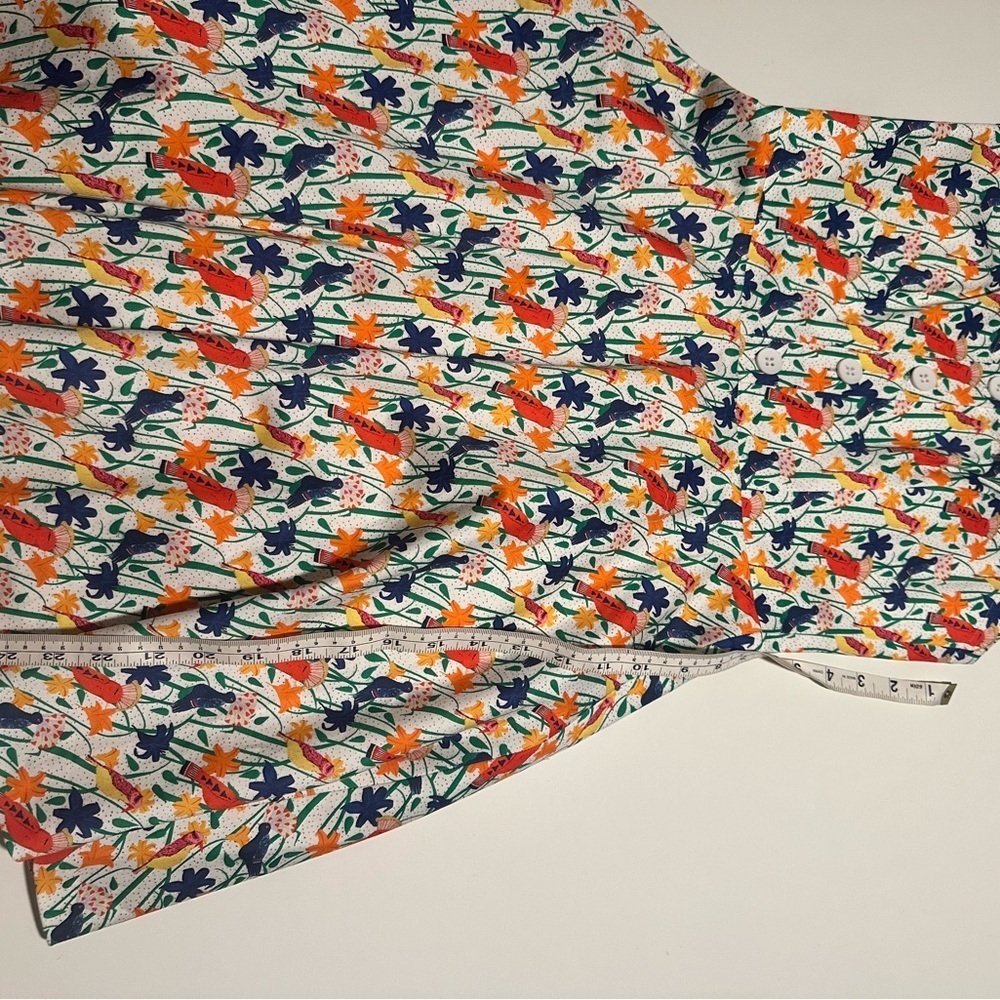 Alice + Olivia 4 Nella Sun Dress Fit Flare Bird Parrot Print Mini Button NWOT - Picture 7 of 7